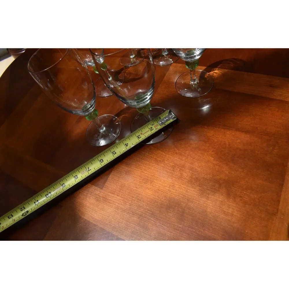Set of 6 Vintage Green Spiral Ball Stem Wine Goblets Hand Blown Clear Bowl 7.5in